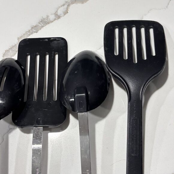 Stainless Steel Black Plastic Serving Utensils 5 Piece Set Spoons Ladle + Turner - Picture 9 of 11